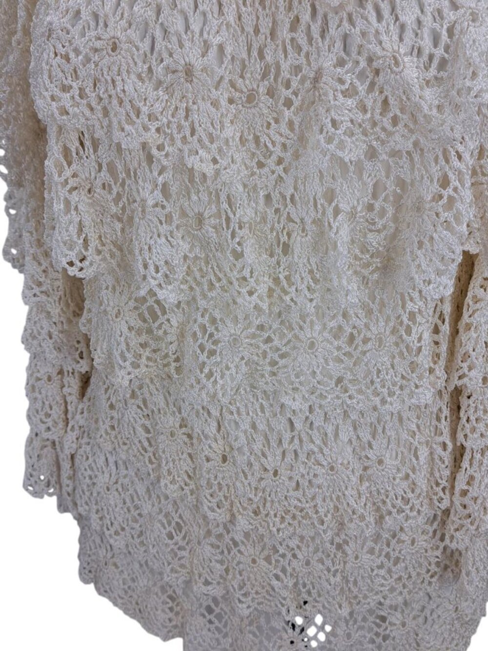 Boston Proper Sheer Ruffle Crochet Lace Blouse Size M/L Ivory Cottagecore Boho - Picture 12 of 13